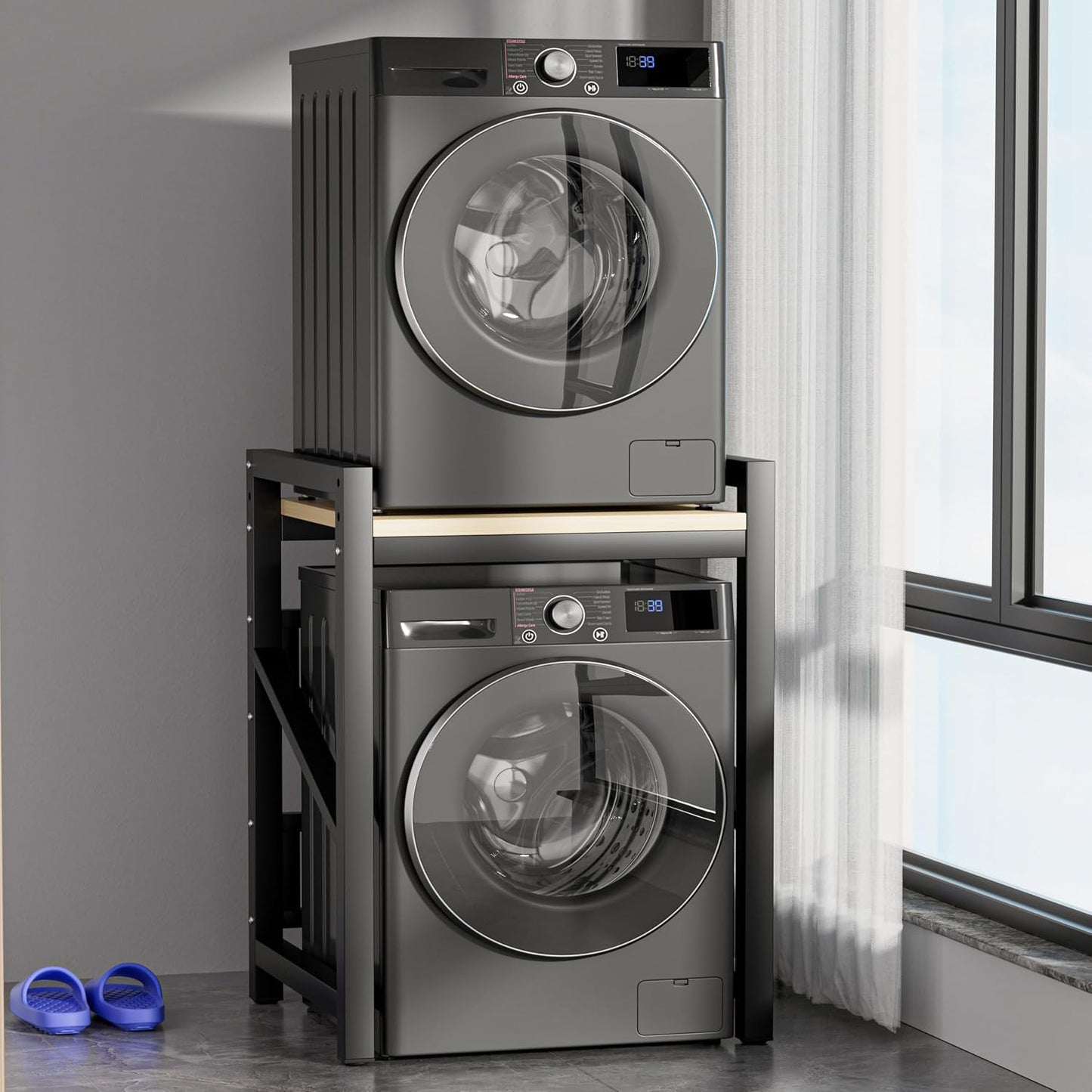 Over The Washer and Dryer Storage Shelf, Widen 29.5in & Height Adjustable | Space Saver Washer Dryer Stacking Rack Kit, 1.2mm Wall Thickness, 660lbs Capacity, for Laundry Room, Bathroom