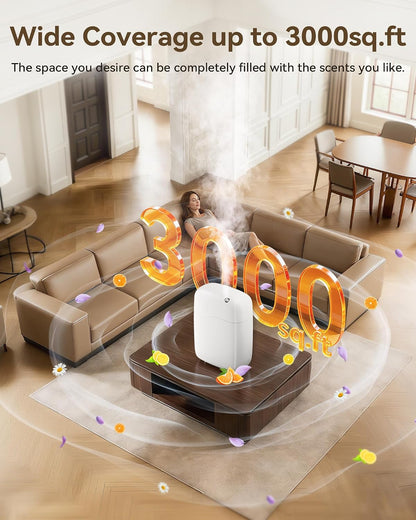 Waterless Essential Oil Diffuser with Bluetooth App Control, Smart Scent Air Machine Covers Up to 3000 Sq Ft for Home, Hotel & Spa, Quiet Aromatherapy Diffuser with Timer & Mode (White)