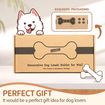 MTERSN Dog Leash Holder Wall Mount with 3D Paws Hooks, Distressed White | Bone-Shaped Dog Leash Holder for Wall, Leash Holder, 5 Dog Leash Hook, Pet Accessories Storage, Gift for Dog Lovers