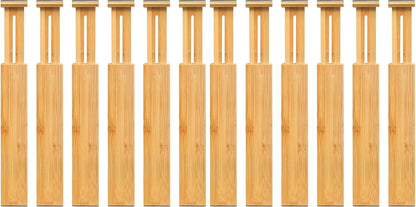 VaeFae 6-Pack Adjustable Bamboo Drawer Dividers, Expandable Drawer Organizer for Kitchen Utensils, Clothes, Bathroom, Office – Fits Drawer Interiors 16.6" to 21.8"