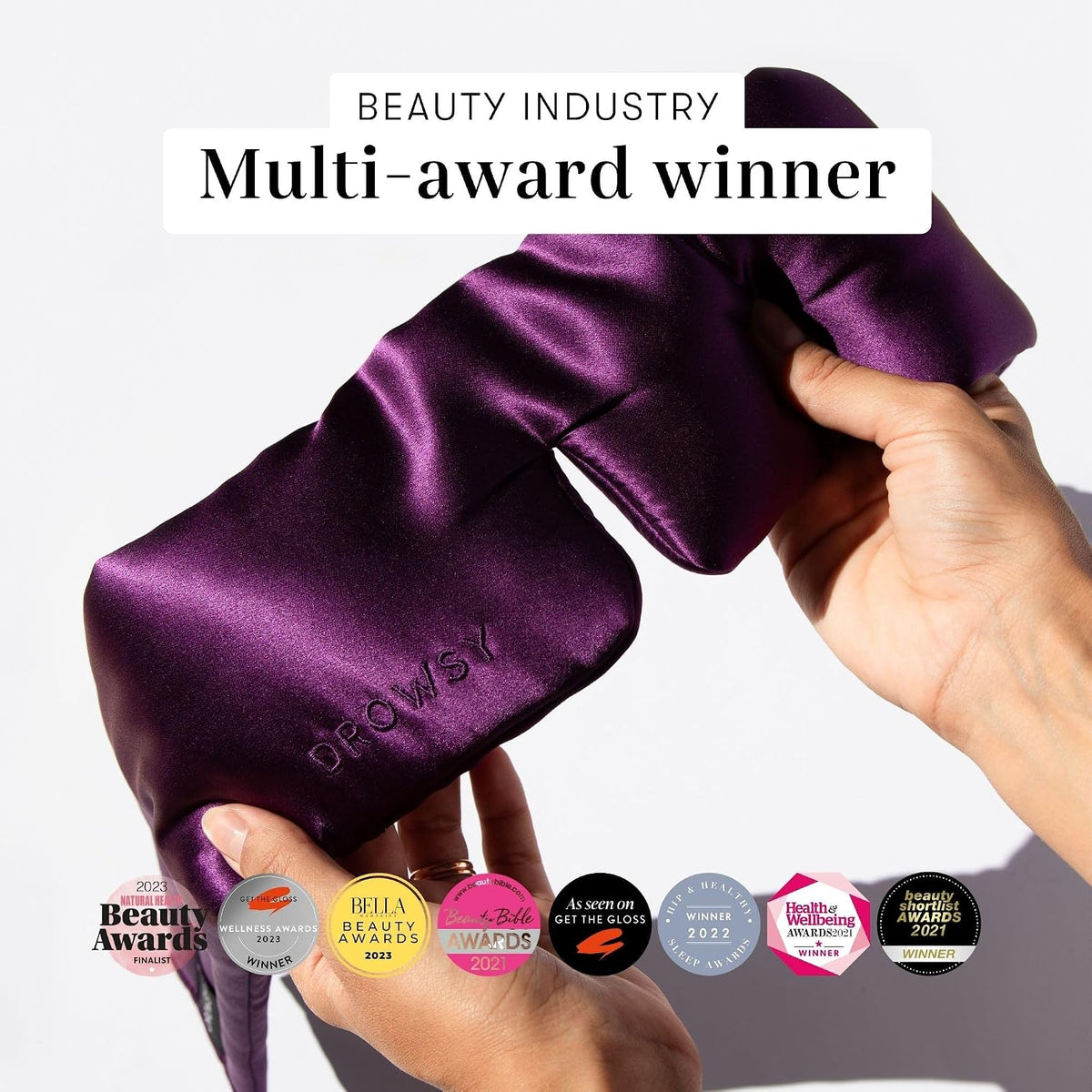 DROWSY Silk Sleep Mask - Face-Hugging, Padded Cocoon for Luxury Sleep in Total Darkness - 100% Pure Mulberry Silk, Skin-Hydrating & Adjustable (Midnight Blue)