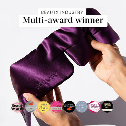 DROWSY Silk Sleep Mask - Face-Hugging, Padded Cocoon for Luxury Sleep in Total Darkness - 100% Pure Mulberry Silk, Skin-Hydrating & Adjustable (Midnight Blue)