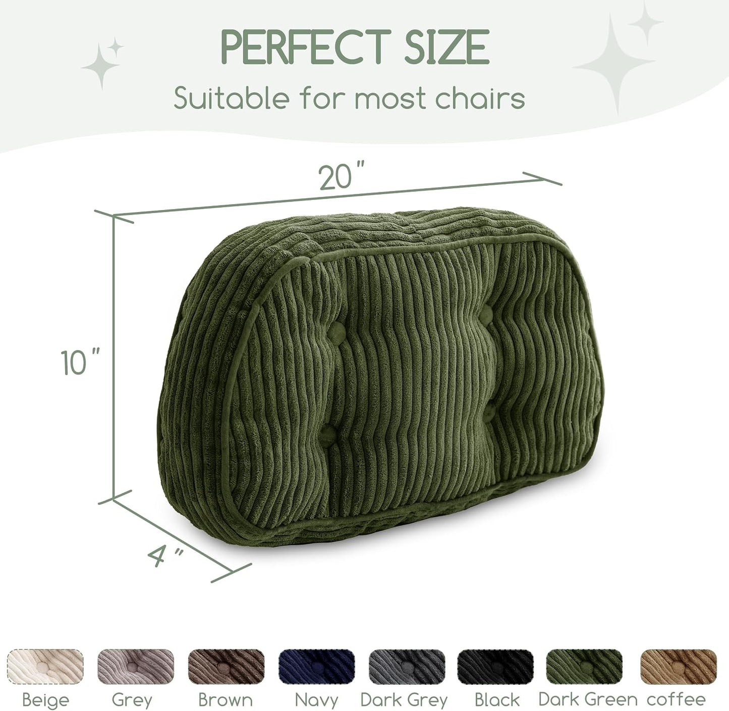 HIGOGOGO Lumbar Support Pillow for Recliner Chair/Accent Chair/Couch/Office Chair, Tufted Corduroy Back Support Cushion for Elderly, Recliner Cushions for Back Rest, Pain Relief, Reading, Dark Grey