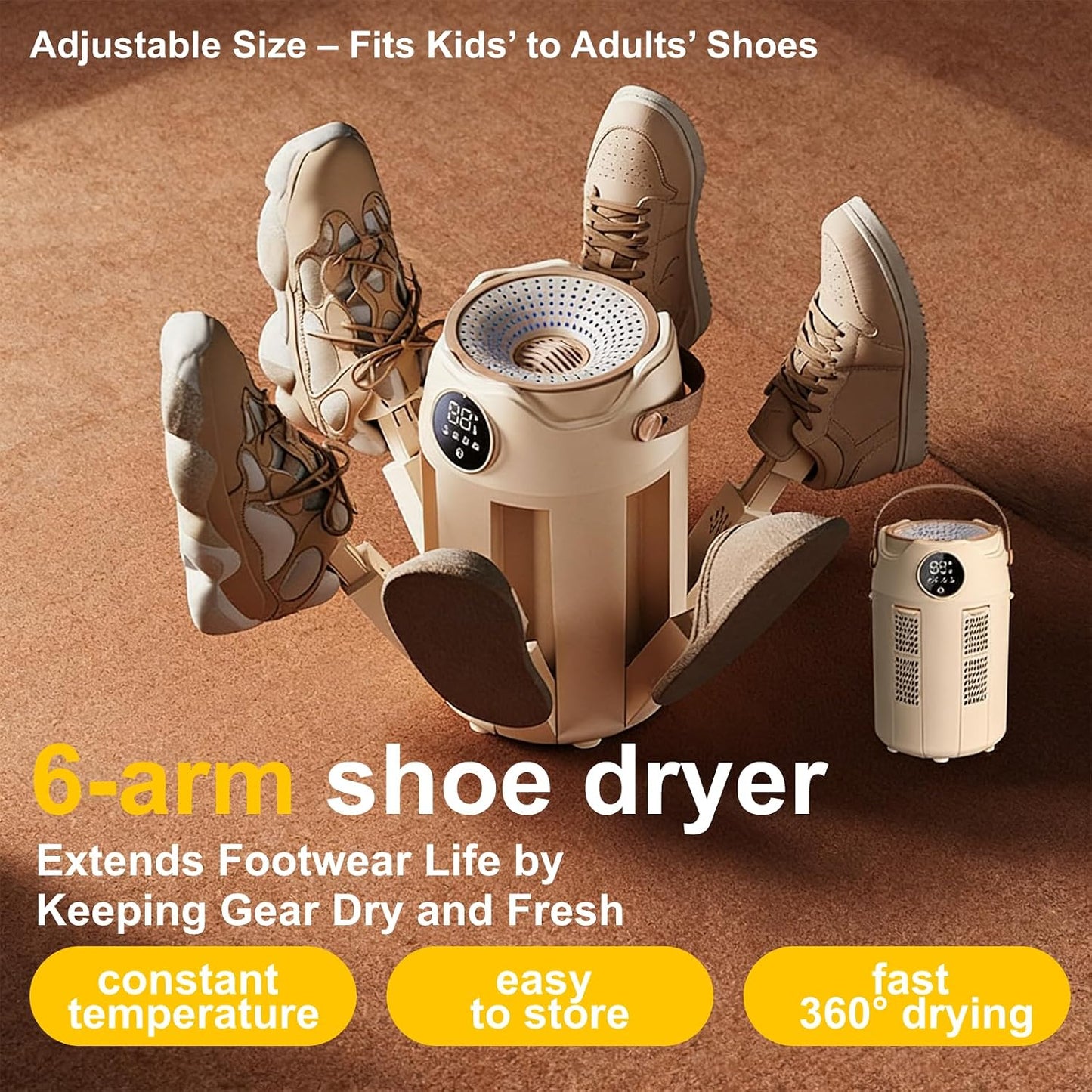 6-Arm Boot and Glove Dryer Family Size – Forced Air Boot Dryer with Heat Blower & Timer. Foldable Ski Boot Dryer, Warmer & Hockey Equipment Dryer for Shoes, Ski Gloves, Hats – Adjustable Rack(White) | Foldable adjustable rack, 3/6/9H timer, auto shutoff,