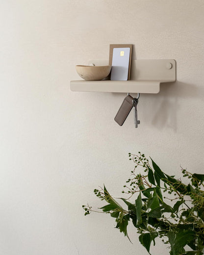 Kazai. Key Holder for Wall 'Holmsen' | Minimalist Key Hooks Design from Berlin | Modern Key Hanger with Metal Shelf | Key Hook Wall Mounted as Hallway Furniture | Sand Taupe