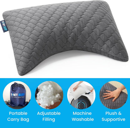 Sidney Sleep Adjustable Curved Pillows for Neck and Shoulder Support with Extra Shredded Fill - Cervical Contour Pillow for Side and Back Sleepers - Queen Size 19" x 29" CertiPUR-US Certified (White)