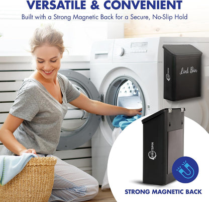Magnetic Lint Bin for Laundry Room – Black Metal Lint Holder with Lid – Wall Mount & Magnetic Trash Can – Modern Farmhouse Style for Laundry Room Organization and Storage