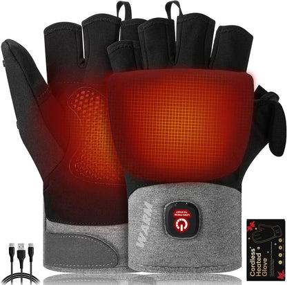 Heated Gloves for Men Women, Rechargeable Detachable Full & Half Hands Heated Glove Fingerless Electric Heating Gloves Hand Warmer for Work, Hunting, Skiing, Outdoor Work