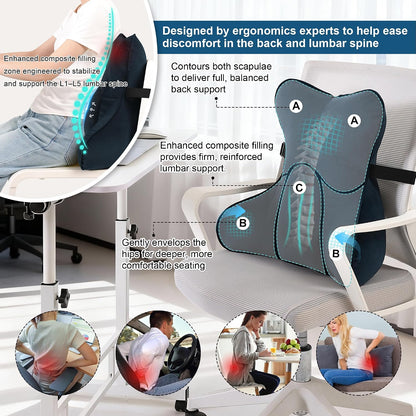 Lumbar Support Pillow(Pat. Pend) – Multi-Functional Ergonomic Back Cushion for Sofa Chair, Car Seat & Sofa, Reading Pillow with Firm Multi-Zone Support to Relieve Lower Back Pain, Misty White