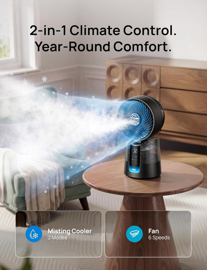 DREO TurboCool Misting Fan 516, 5℉ Drop Cooling Fans that Blow Cold Air | 150°+30° Omni-directional Oscillating, Evaporative air cooler, 26 ft/s Wind, Ultrafine Mist, 20dB, 6 Speeds 2 Modes, Grey