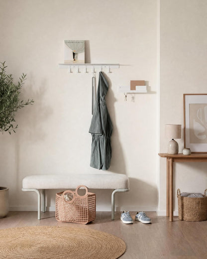 Kazai. Key Holder for Wall 'Holmsen' | Minimalist Key Hooks Design from Berlin | Modern Key Hanger with Metal Shelf | Key Hook Wall Mounted as Hallway Furniture | Sand Taupe