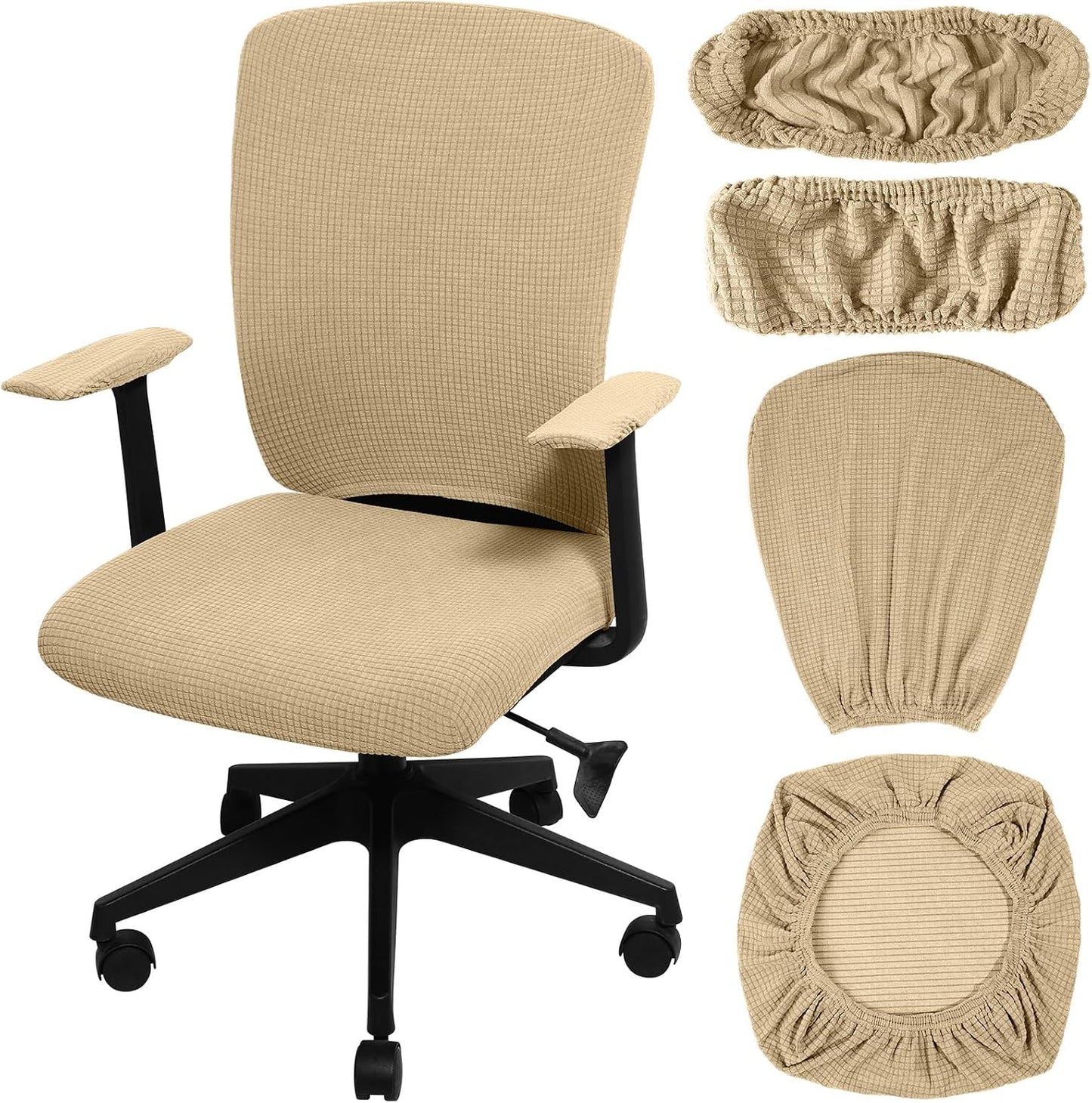 Tallew 4 Pcs Office Chair Covers Set Computer Universal Protective Stretchable Chair Seat Covers Desk Armrest Slipcovers Pads Office Cushion Backrest for Rotating (XL,Silver Gray)