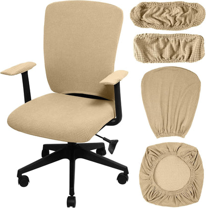 Tallew 4 Pcs Office Chair Covers Set Computer Universal Protective Stretchable Chair Seat Covers Desk Armrest Slipcovers Pads Office Cushion Backrest for Rotating (XL,Silver Gray)