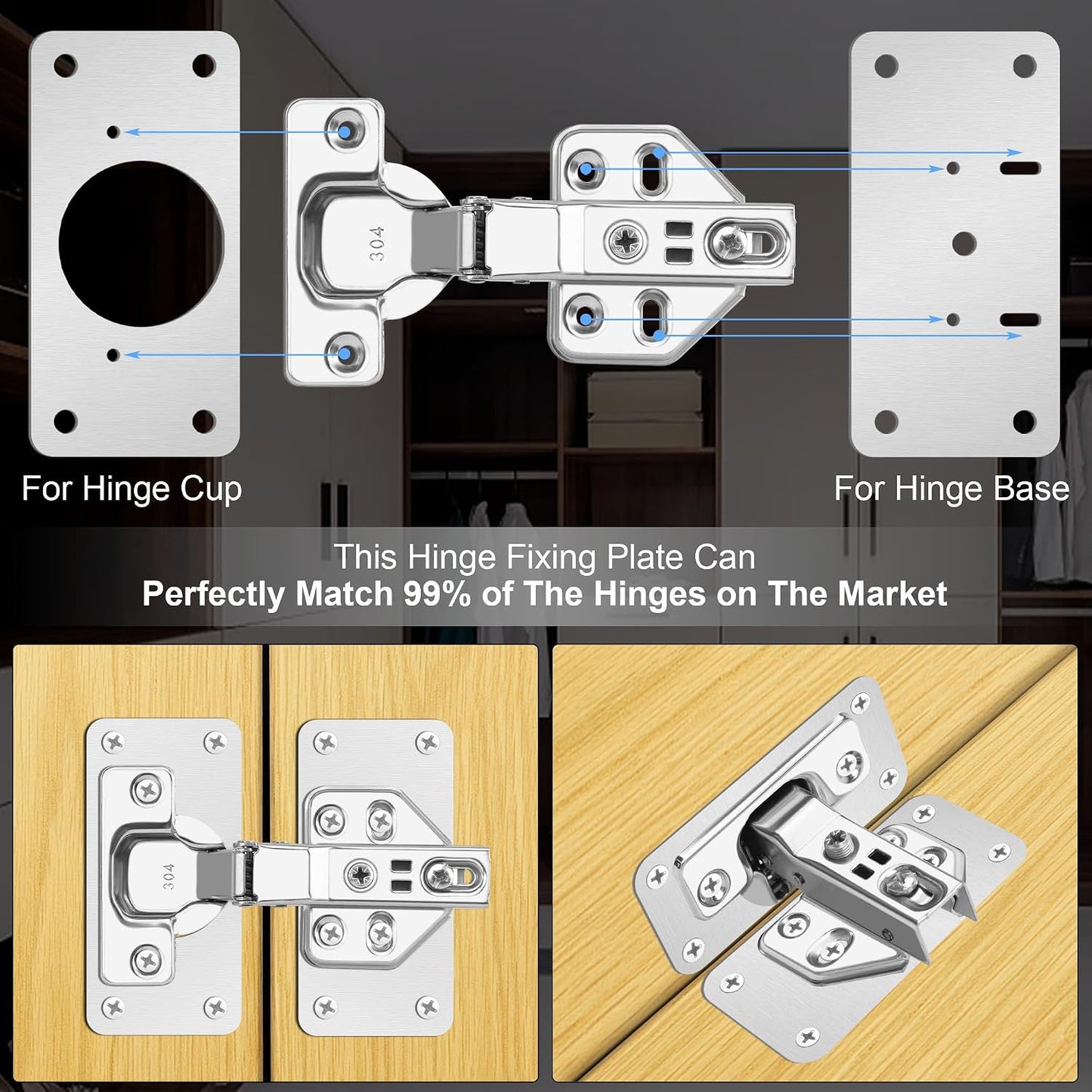 12-Pack Cabinet Hinge Repair Kit - Hinge Fixing Plates for Kitchen, Cupboard, Locker, Cabinet Doors