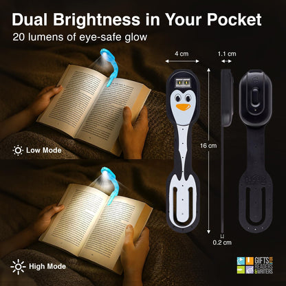 Gifts for Readers & Writers Rechargeable Book Light for Kids, Clip On Reading Light for Bed, 2in1 Flexilight Pals & Bookmark, 12 Hours of Light Once Charged, Includes USB Cable & 2 LED Lights, Dog