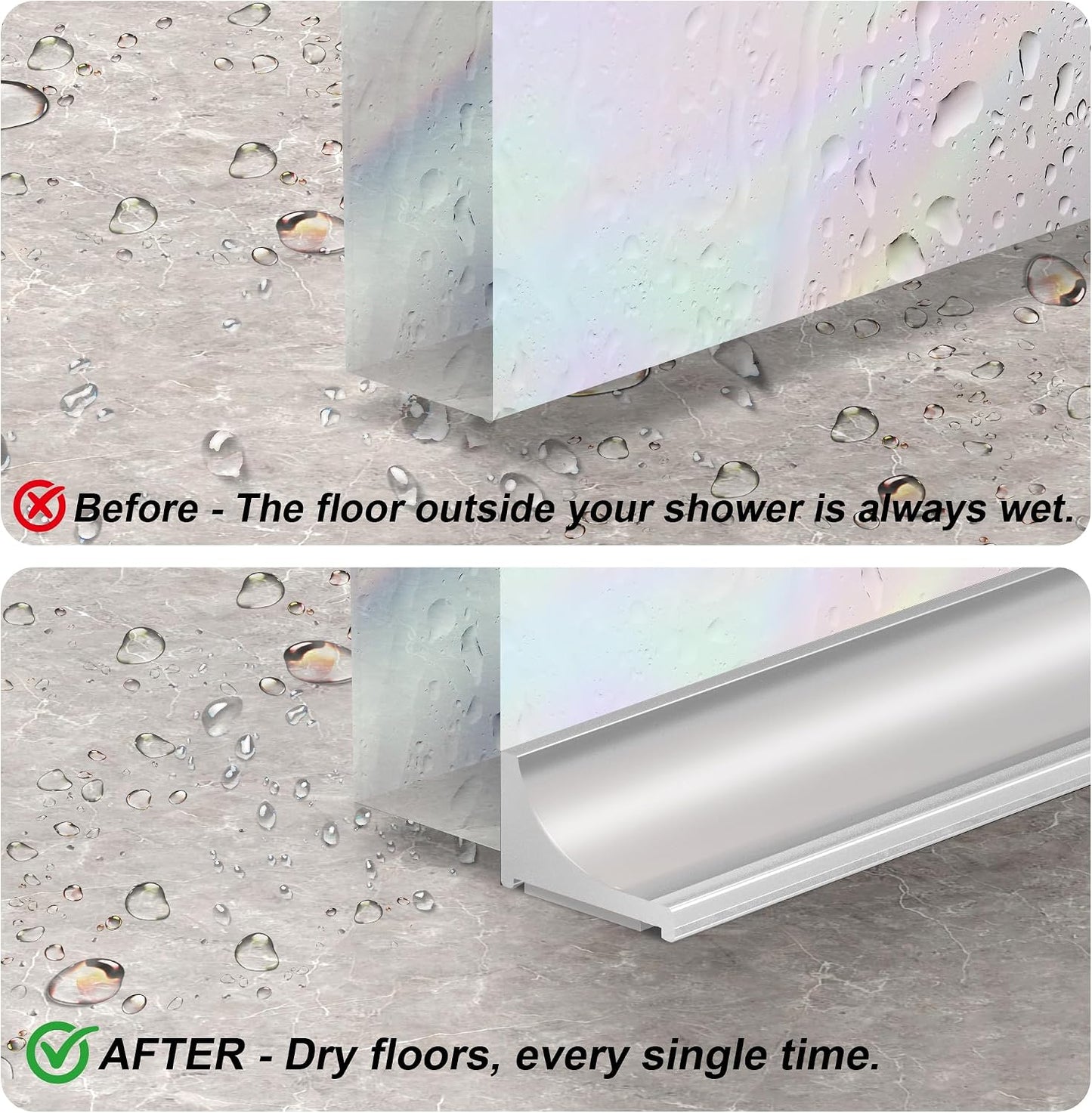 39Inch Shower Threshold Water Dam, Self-Adhesive Silicone Shower Barrier Water Stopper Shower Door Bottom Seal Strip Shower Splash Guard for Bathroom Kitchen Bathtub