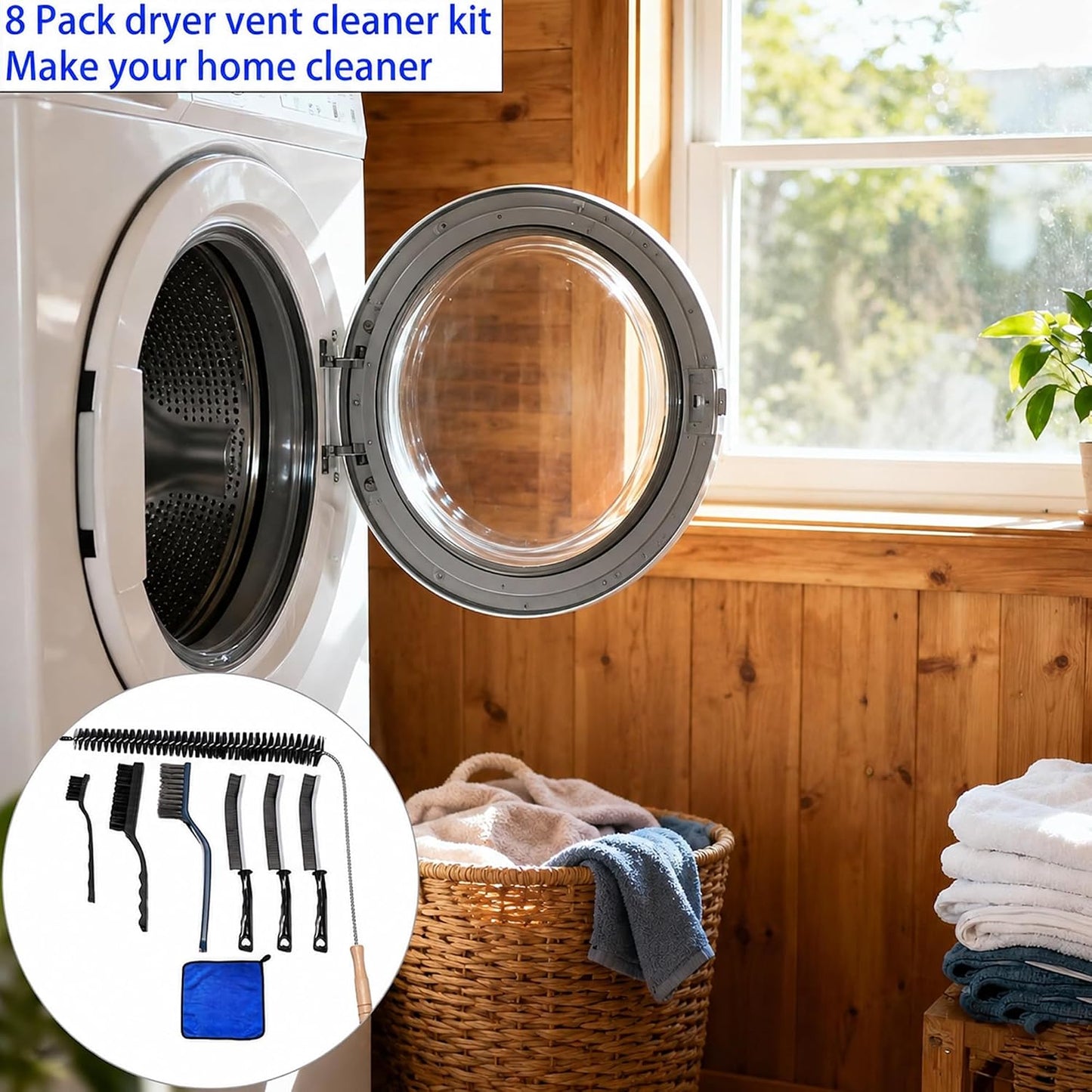 Dryer Vent Cleaner Kit, Flexible Dryer Lint Brush Vent Cleaner, 8PCS | Lint Trap Cleaning Tool, Household Cleaning Tools for Tile, Bathtub, Sink, Grout, Bathroom, Shower