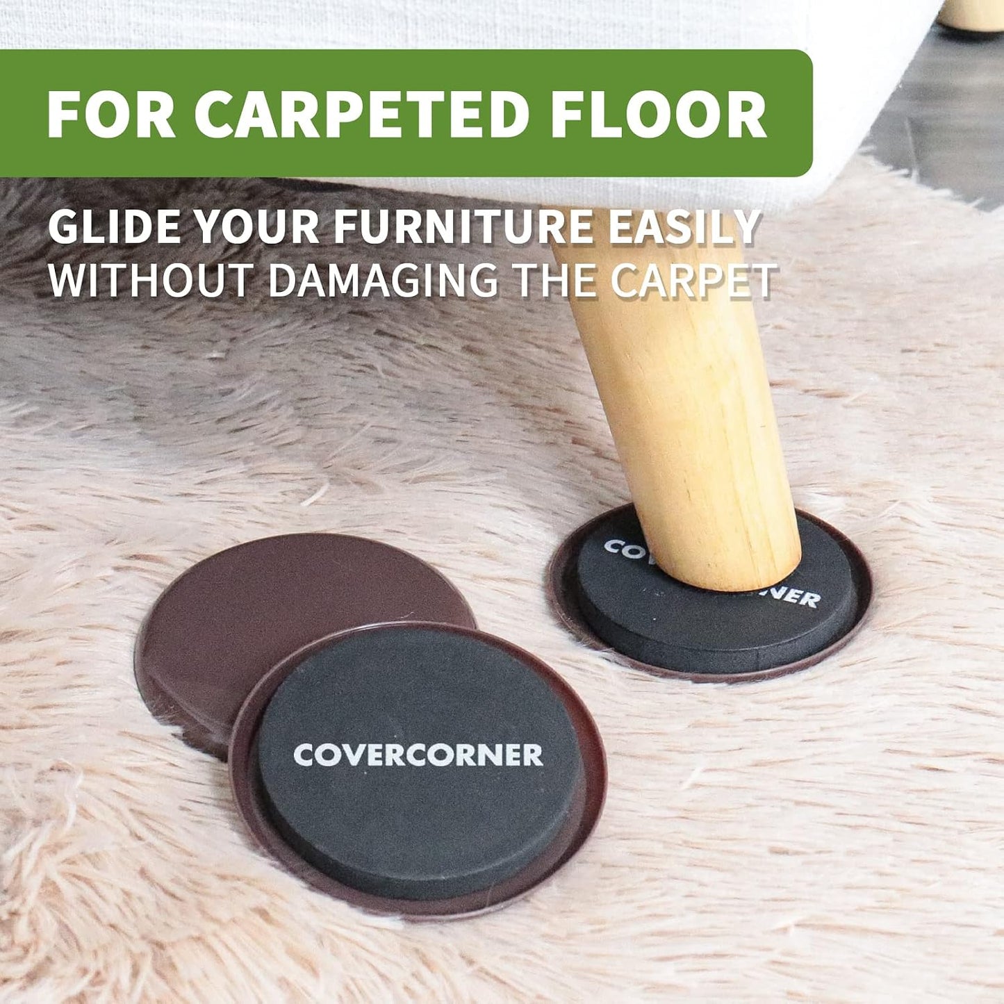 Furniture Sliders for Carpet 8 PCS - 3 1/2" Beige | Furniture Moving Sliders, Chair Leg Floor Protectors, Carpet Sliders for Furniture - Move Your Furniture Easily & Safely