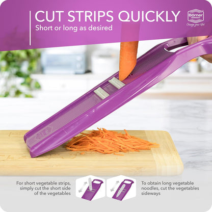 Börner Roko PowerLine Vegetable Slicer Set (2-piece) • Fine Julienne Cutter for Fruit and Vegetables + Safety Guard • Julienne Slicer • Mandoline Slicer Set • Kitchen Slicer (Red)