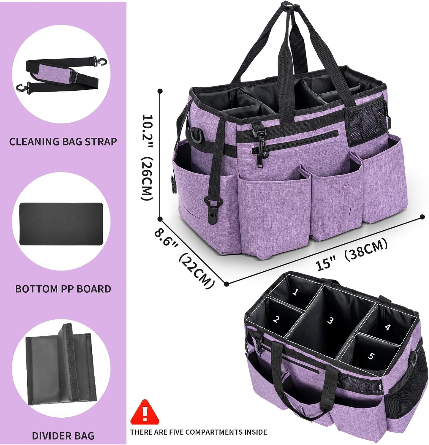 IBVIVIC Wearable Cleaning Caddy Bag for Cleaning Supplies, Black | Cleaning Organizer Tote Bag with Handle & Shoulder Straps Kitchen Cleaning Supplies Storage Bag for Cleaners & Housekeepers