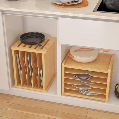 6 Tier Wooden Tray Dividers for Cabinets | Kitchen Vertical Cookie Sheet Organizer, Baking Trays Storage Rack, For Baking Pans, Cutting Board