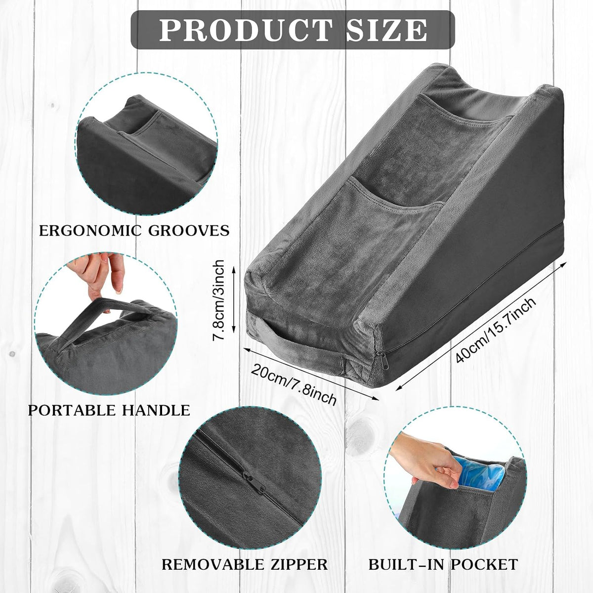 Buryeah Dark Gray Arm Elevation Pillow 2 Pocket, Plush Material