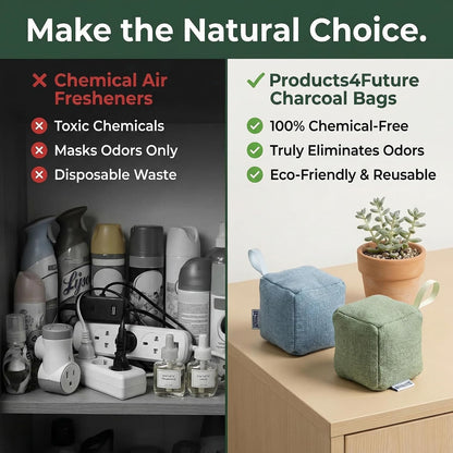 4 pack Naturally Activated Bamboo Charcoal Air Purifying Bags | Natural Home Deodorizer Bag | Charcoal Bag Odor Absorber For Pets | Odor Eliminator & Moisture Absorber Air Freshener Bag (200g Pyramid)