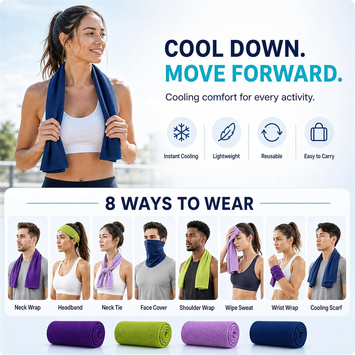 Cooling Towels 4 Pack with Silicone Case, 5 Carabiners, 40 x 12 in