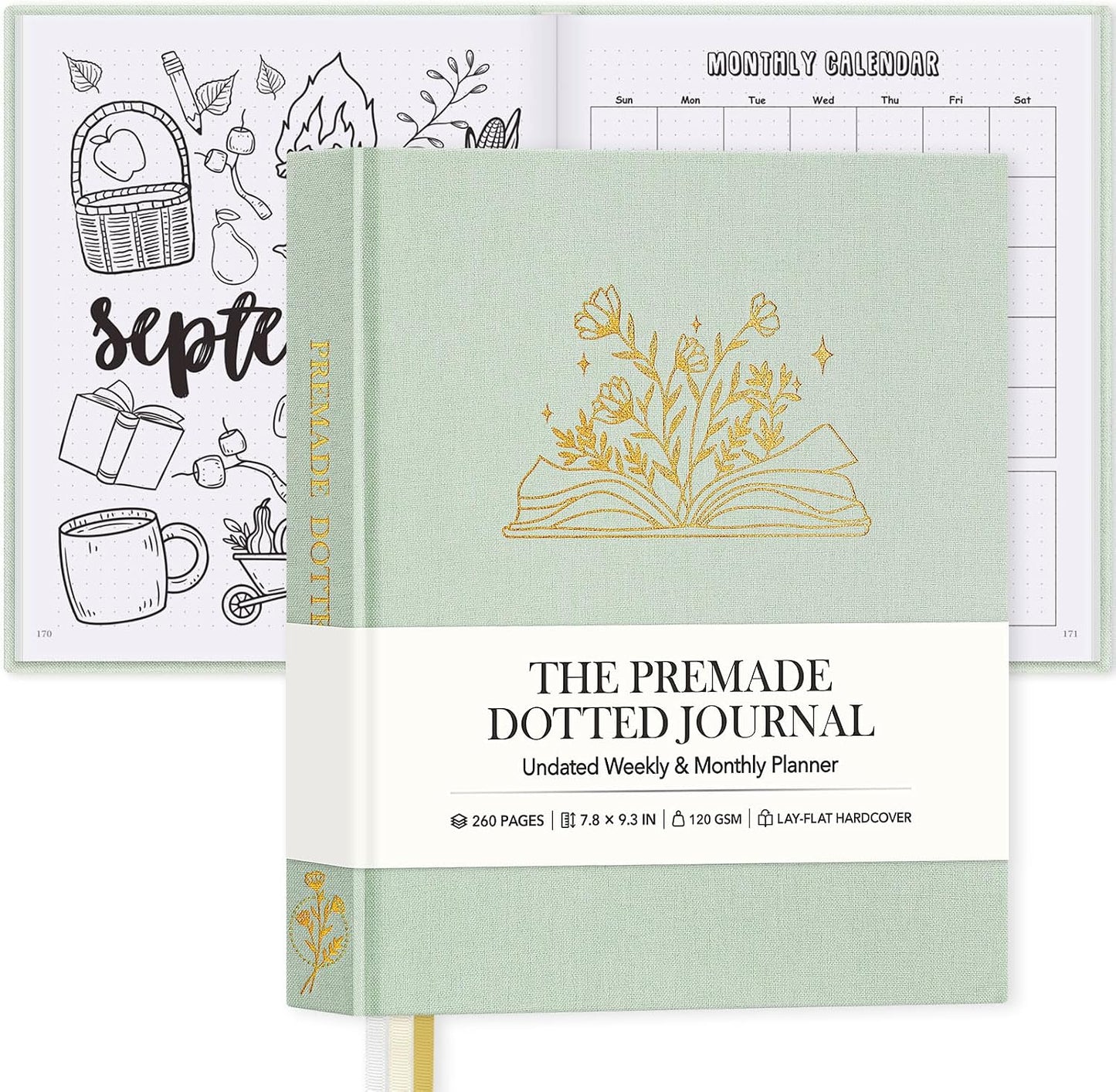 Everloria Premade Dotted Journal Notebook, 12 Months Pre-made Bullet Templates, 260 Hand-Drawn Coloring Pages, Undated Weekly & Monthly Planner, 7.8"x9.3" Linen Dot Grid Mood Habit Tracker, Lilac