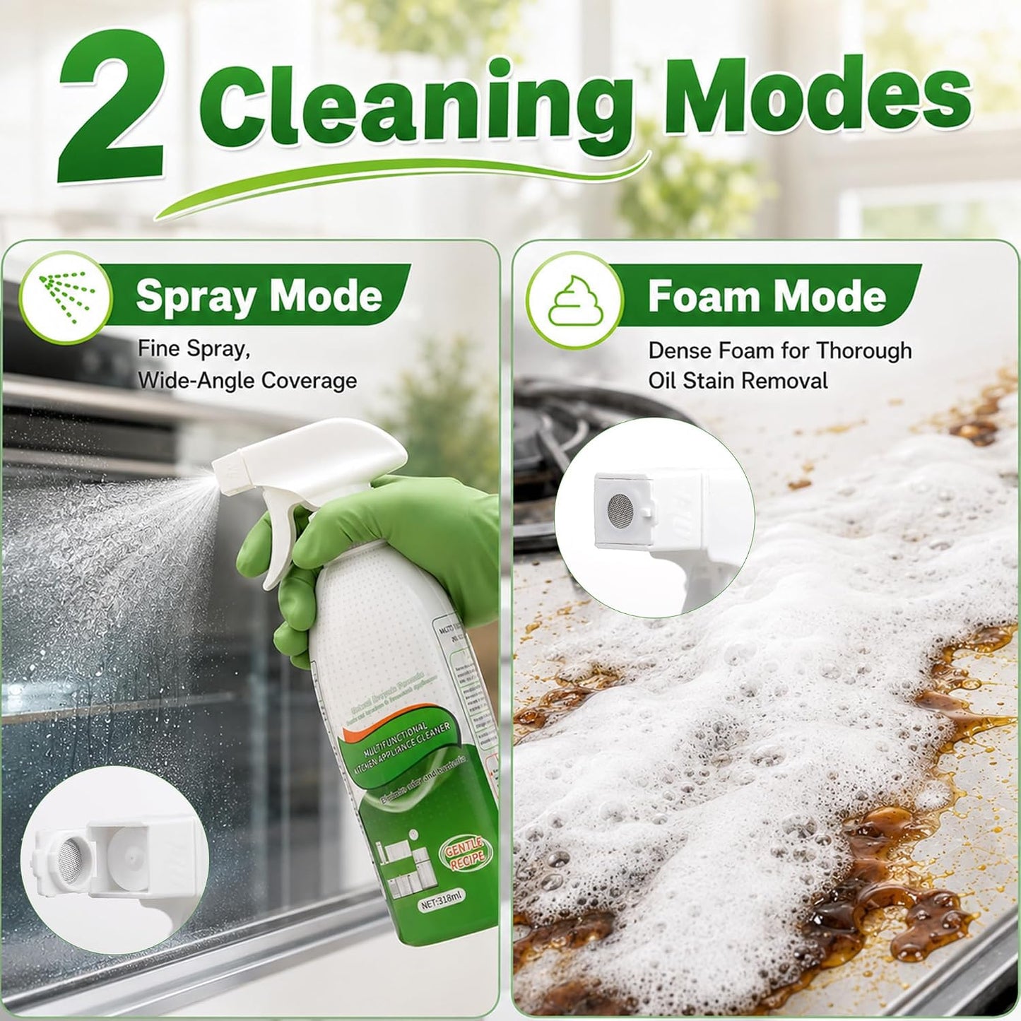 Upgrade Kitchen Spray Cleaner, Multi-Purpose Heavy Duty Grill Cleaner Foam | New Effective Stubborn Grease, Cooktop Degreaser, Professional Grease Remover Cleaning Spray for Oven, Range Hood, Sink