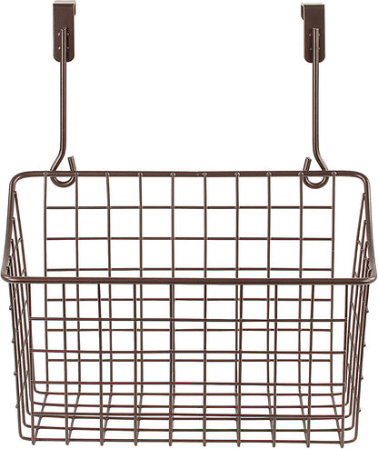 Spectrum Hanging Baskets for Organizing (Large, Satin Nickel) - Grid Over the Cabinet Wire Basket for Kitchen or Bathroom - Door Hanging Storage Organizer for Cleaning Supplies, Washcloths, & Towels