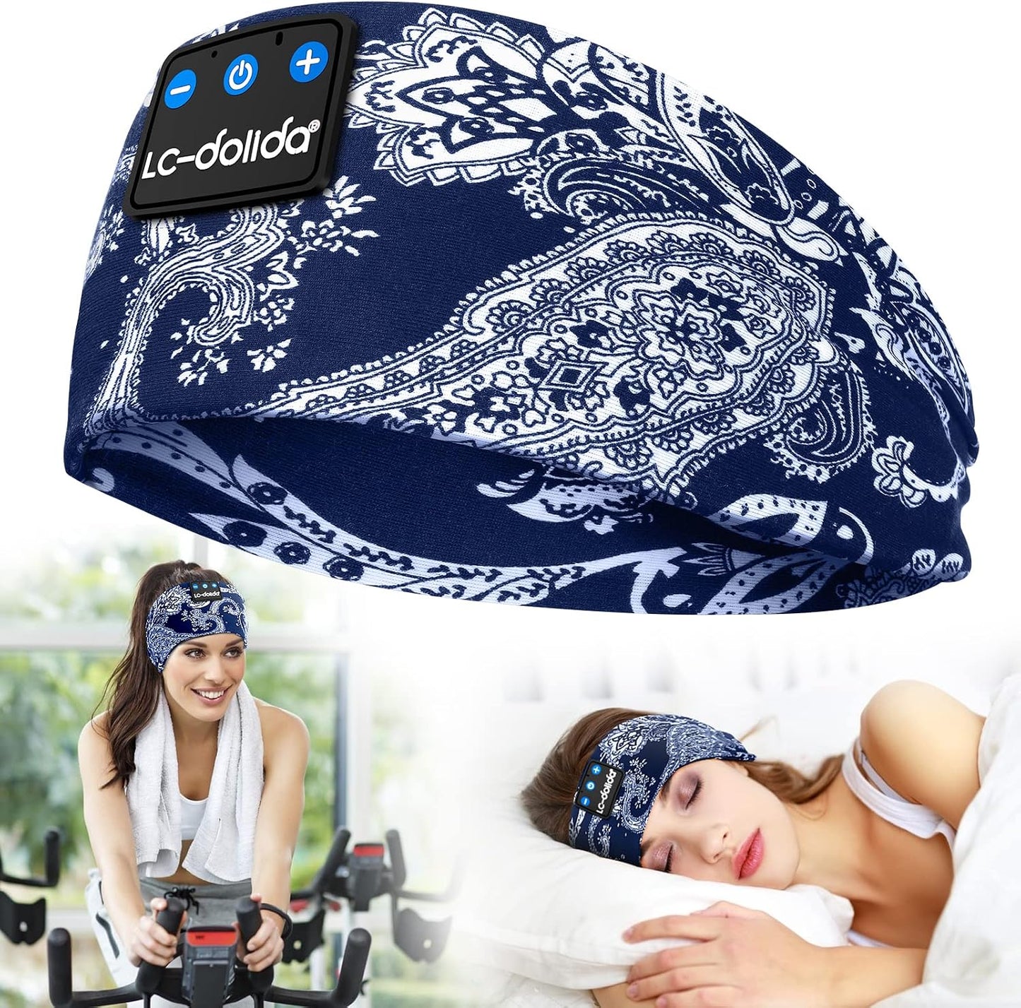 LC-dolida Sleep Headphones Bluetooth Headband Sleeping Wireless Headband Headphones with Thin HD Stereo Speakers Perfect for Side Sleepers, Sport, Yoga, Travel
