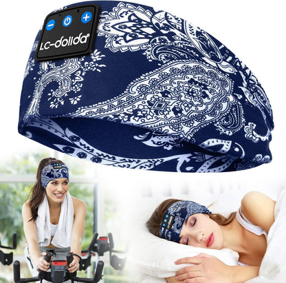 LC-dolida Sleep Headphones Bluetooth Headband Sleeping Wireless Headband Headphones with Thin HD Stereo Speakers Perfect for Side Sleepers, Sport, Yoga, Travel