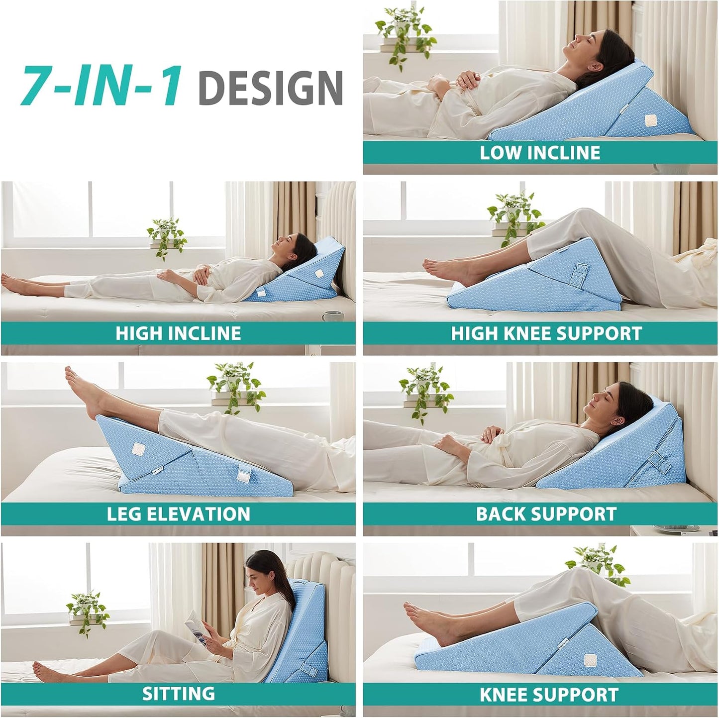 Bedluxe Wedge Pillow Headboard, 3PCS Orthopedic Bed Wedge Pillows Set for After Surgery, Adjustable Pillow Wedge for Acid Reflux&Back Pain Relief, Sleeping, Back Pillow for Bed Sitting Up, White/Grey