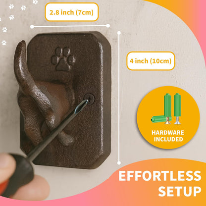 Tapeera 1 Pack Cast Iron Dog Leash Holder for Wall - Dog Butt Hooks Organizer - Heavy Duty Wall Hooks for Keys, Coat, Harness, Hat, Bag, Towel - Rustic Decorative Pet Leash Hook - Gift for Pet Lovers