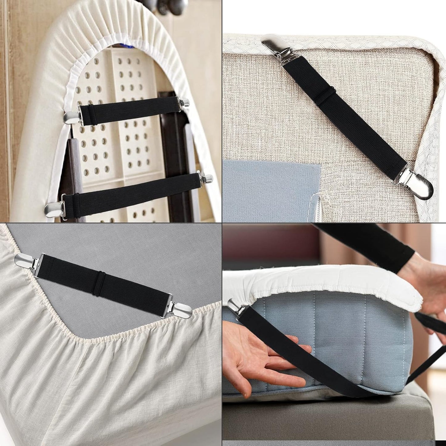 Korlon 4 Pack Bed Sheet Clips, Adjustable Heavy Duty Fitted Sheet Straps Holder, Elastic Sheet Suspenders Fasteners Holders for Corners Bed Mattress Grippers Cover Sofa Cushion