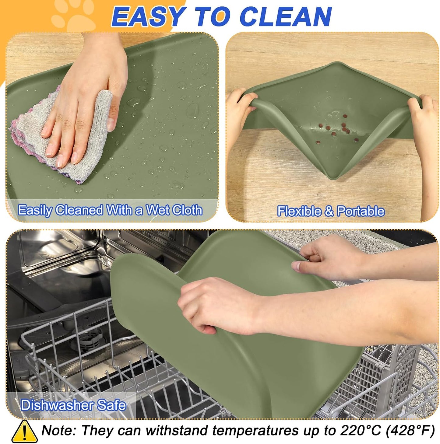 SMILOOL Waterproof Silicone Pet Food Mat with Raised Edge for Dog & Cat | 19" x 12" Non-Slip Pet Feeding Mats with Lip for Food & Water Bowl, Food Grade, Easy Cleaning, Black