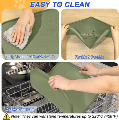 SMILOOL Waterproof Silicone Pet Food Mat with Raised Edge for Dog & Cat | 19" x 12" Non-Slip Pet Feeding Mats with Lip for Food & Water Bowl, Food Grade, Easy Cleaning, Black