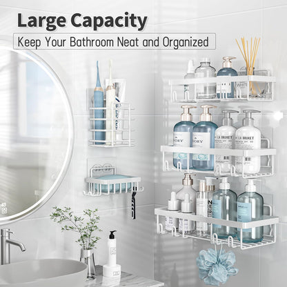 Liuoud 5 Pack Shower Caddy for Inside Shower, Gold Bathroom Storage Decor | Large Rustproof Stainless Steel Organizer with Strong Adhesive, No Drilling Wall Mounted Shelves, Bathroom Accessory Set