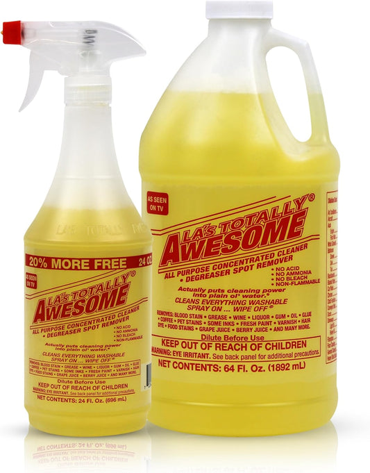 La's Totally Awesome All Purpose Cleaner & Degreaser, 24 oz Spray + 64 oz Refill, Multi Surface Cleaner, Kitchen & Bathroom Cleaner, Grease Remover for Floors, Tile & Countertops