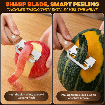 2 Packs Multi-Functional Vegetable Peeler for Kitchen with Wooden Handle and Bottle Opener, Ultra-Sharp Stainless Steel Blade Kitchen Tool for Veggie, Fruit, Potato, Carrot, Apple, Pumpkin, Papaya