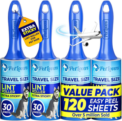 PetLovers Extra Sticky Lint Roller Mega Value Set 450 Sheets for Pet Hair Removal and Clothes, Dog and Cat Lint Remover 5 Pack