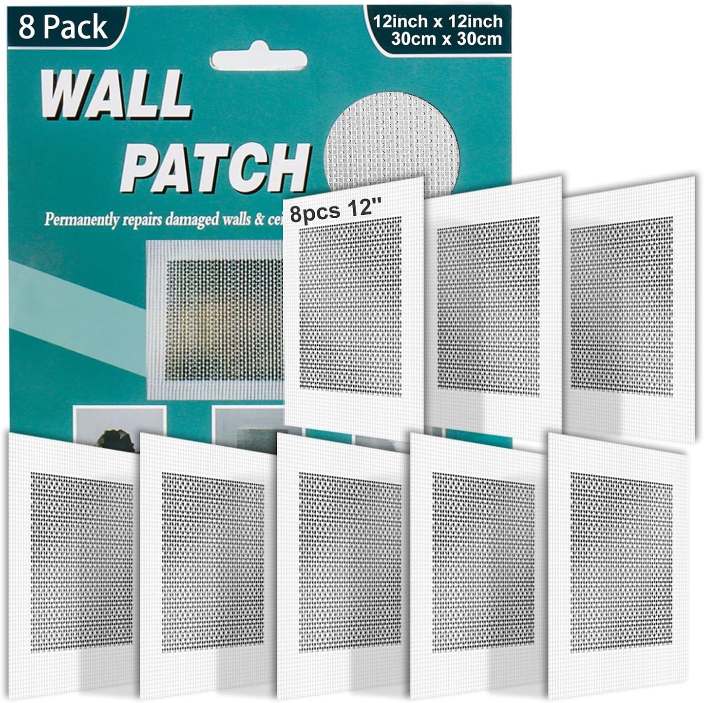 8Pcs 6 Inch Drywall Patch, Wall Repair Patches Wall Hole Repair Patch | Wall Patch for Aluminum Metal Sheetrock Ceiling, Self-Adhesive Fiberglass Repair Kit(6"x 6")