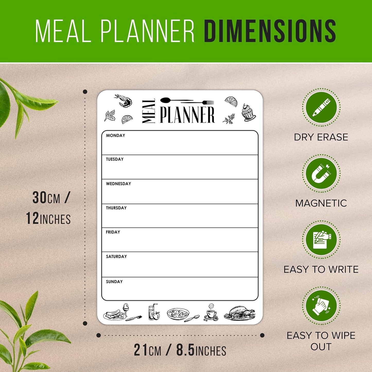 Dry Erase Menu Board for Fridge A4-8.5 x 12 in Weekly Meal Planner Dry Erase Board Magnetic Meal Planner for Refrigerator Dry Erase Dinner Menu Board for Kitchen Magnetic Dinner Menu for Fridge