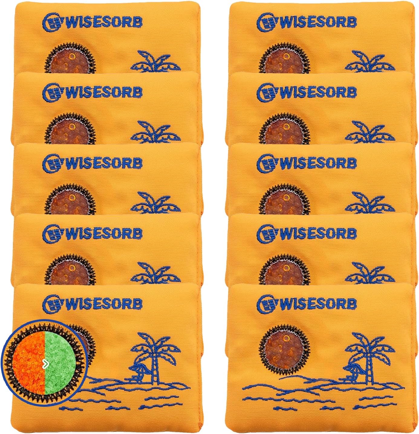 Wisesorb 500g 2pcs Rechargeable Car Dehumidifier Moisture Absorbers Bags, Reusable Desiccant Color Indicating Silica Gel Packets, Microwave Reactivated Visible Desiccant Packs for Car Closet Basement