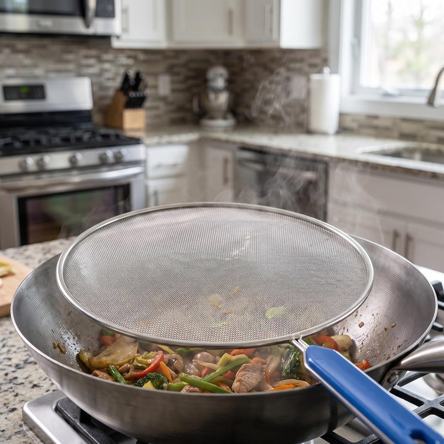 OUNONA 3pcs Splatter Screen for Frying Pan - 15.7" 17" 18.5" Stainless Steel Grease Splatter Guard - Cover Oil Splash When Sizzling Bacon, Cooking Fried Chicken Or Popcorn |