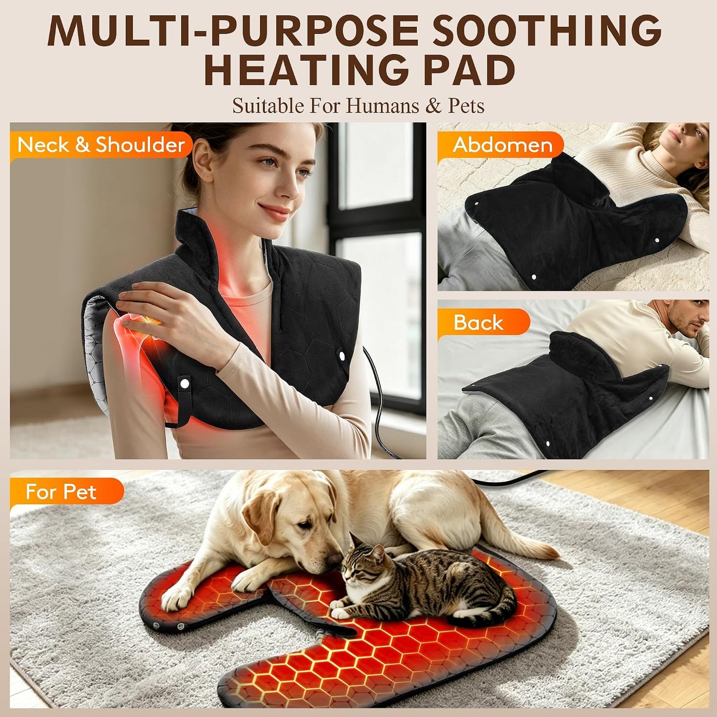 Far Infrared Heating Pad for Neck Shoulder and Back - 6X Deeper Pain Relief of Chronic Pain in Seniors, Dual Carbon Fiber 30s Fast Heating, 8 Heat Options 4H Auto-Off, Gifts for Women Men, 24"x20"