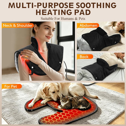 Far Infrared Heating Pad for Neck Shoulder and Back - 6X Deeper Pain Relief of Chronic Pain in Seniors, Dual Carbon Fiber 30s Fast Heating, 8 Heat Options 4H Auto-Off, Gifts for Women Men, 24"x20"