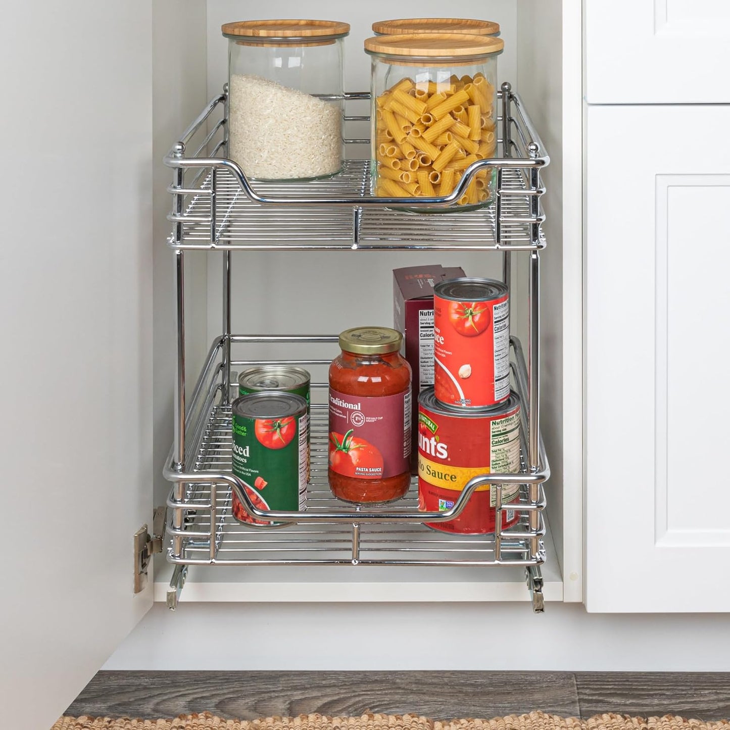 Household Essentials Glidez Multipurpose Chrome-Plated Steel Pull-Out/Slide-Out Storage Organizer for Cookware and Bakeware - 2-Tier Design - Fits Standard Size Cabinet or Shelf, Chrome