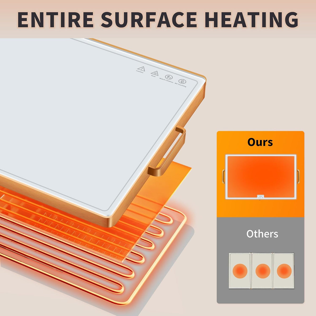 Warming Mat for Food,Extra Long 40"x12",Tempered Glass Warming Tray, Black